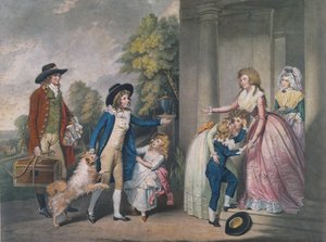 Dulce Domum tai Paluu koulusta, kaiverrettu John Jonesin (n.1745-97) toimesta, 1790 (värikaiverrus).
